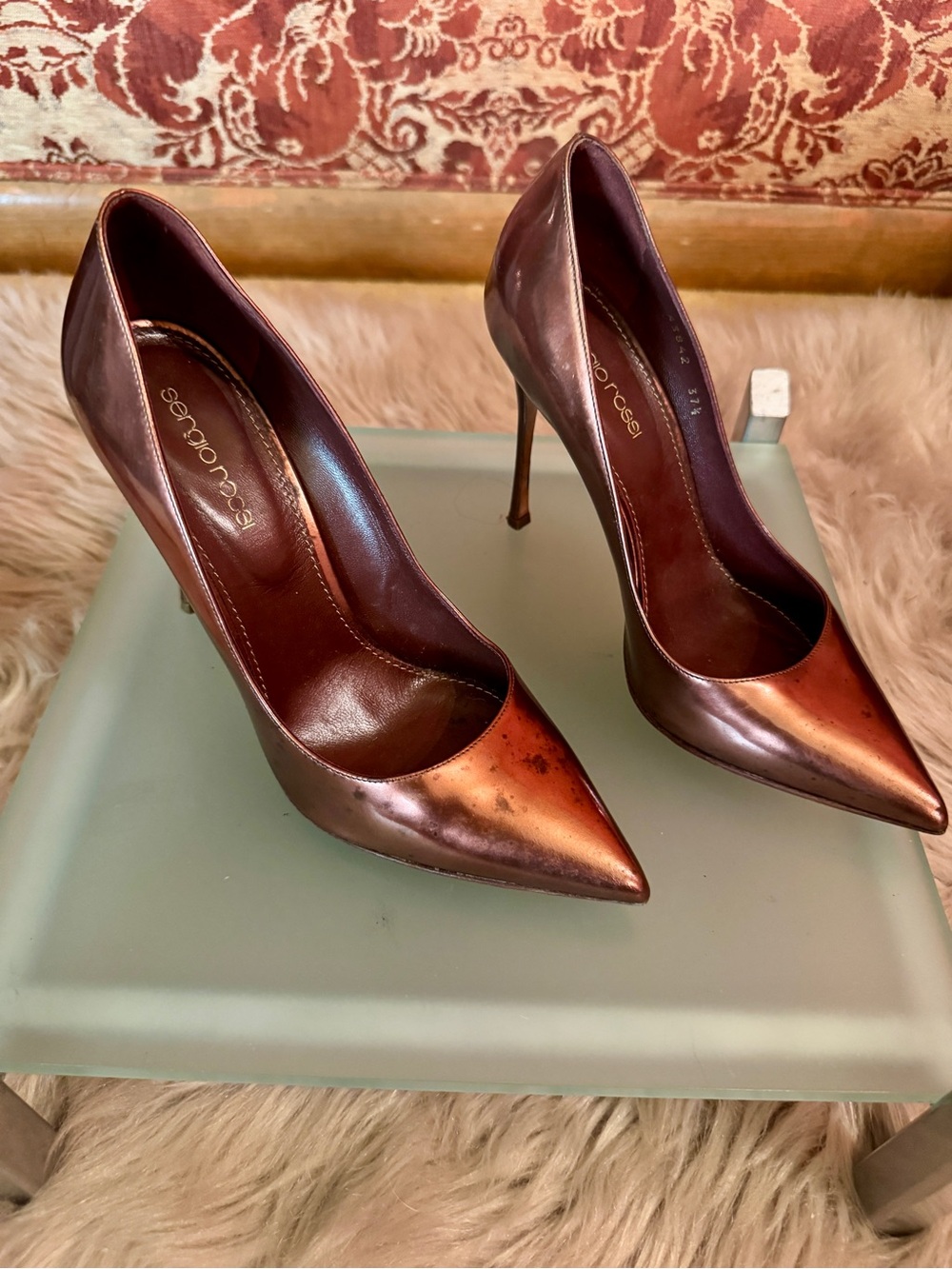 Sergio Rossi Copper Metallic Pointed-Toe Stiletto Pumps